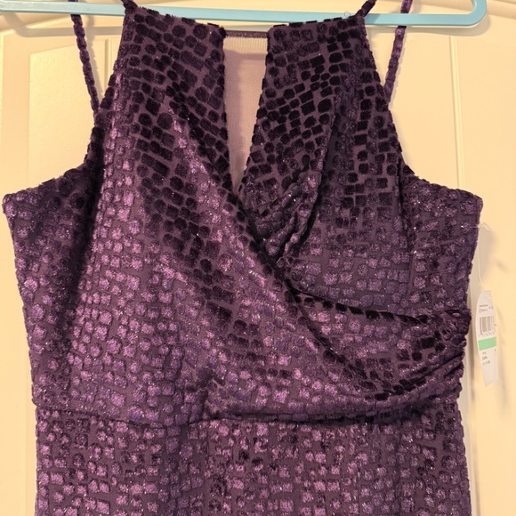 Nightway Women's Long Velvet‎ Mock Wrap Dress W/Sheer V Inset & Side Slit Size 8 - Picture 2 of 14